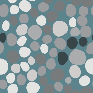 Taşların siluetleri kusursuz karalama kalıpları. Koyu turkuaz arka planda basit gri noktalar. Masonluk baskısı. Duvar kağıdı, tekstil, ambalaj kağıdı, kumaş baskısı için dekoratif zemin. Vektör illüstrasyonu