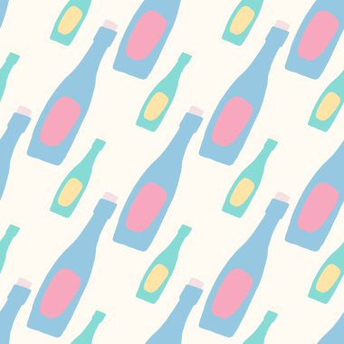 Elle çizilmiş, şişelerle izole edilmiş. Stilize içki sanat eserleri mavi alkol süsü. Duvar kağıdı, tekstil, ambalaj kağıdı, kumaş baskısı için harika. Vektör illüstrasyonu.