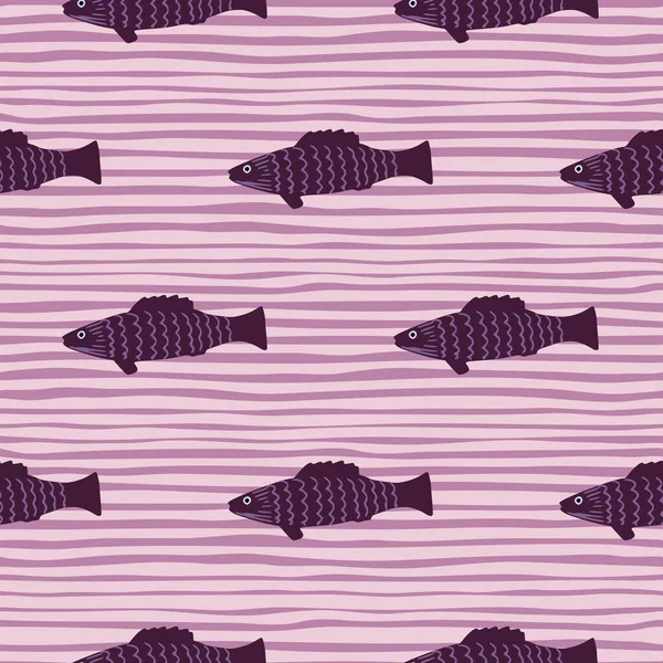 パープルの創造的な魚のシルエットシームレスパターン ライラックは背景を剥ぎ取った 水中プランクトン野生生物 テキスタイル 包装紙 ファブリックプリント用に設計されています ベクターイラスト — ストックベクタ