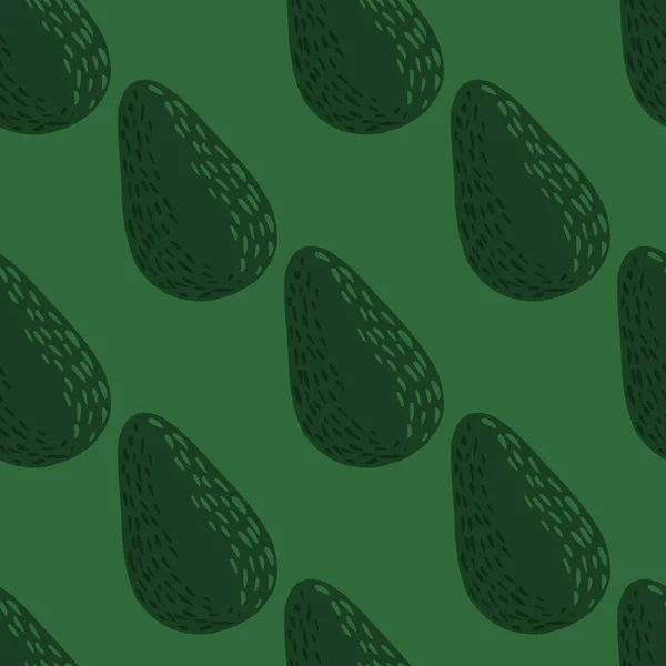 Simple Dark Seamless Pattern Cartoon Doodle Avocados Green Palette Tones — Stock Vector