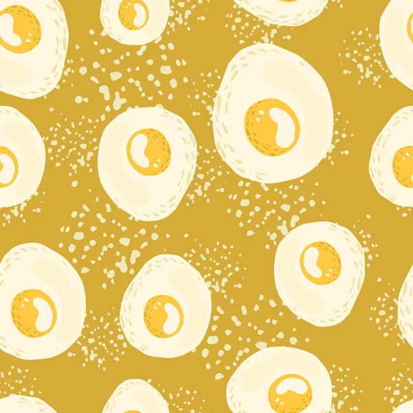 Seamless Breakfast Pattern Eggs Meal Silhouettes Omelette Ornament Ocher Background — Stock Vector