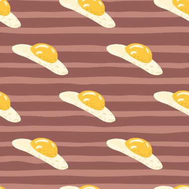 Çapraz omlet elementleri basit, çiziksiz desen. Açık kahverengi arka planda açık yumurta yemeği. Duvar kağıdı, tekstil, ambalaj kağıdı, kumaş baskısı için harika. Vektör illüstrasyonu.
