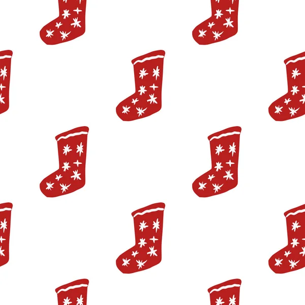 Isolated Seamless Doodle Pattern Red Colored Christmas Socks White Background — Stock Vector