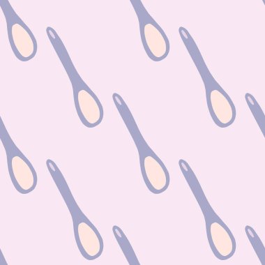 Açık mor renkli kaşıklar dikişsiz karalama desenleri. Açık pembe arka planda ekipman karışımı. Duvar kağıdı, tekstil, ambalaj kağıdı ve kumaş baskısı için tasarlanmış. Vektör illüstrasyonu.