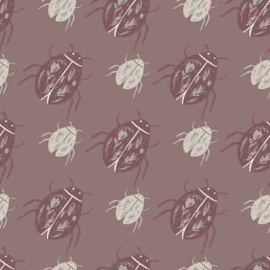 Kusursuz karalama, uğur böceği desenli basit elememtler. Kahverengi tonlar paleti. Elle çizilmiş doğal hayvani zemin. Duvar kağıdı, tekstil, ambalaj, kumaş için mükemmel. Vektör illüstrasyonu.