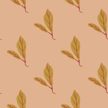 Sonbahar, turuncu yapraklı, dikişsiz desen. Pembe soluk arkaplanda yeşillik süsü. Doğa eserleri. Duvar kağıdı, tekstil, ambalaj kağıdı, kumaş baskısı için mükemmel. Vektör illüstrasyonu.