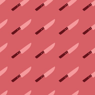 Pembe pürüzsüz desen ve basit bıçak süsü. Dehşet verici. Yemek ekipmanları arka planda çekildi. Duvar kağıdı, tekstil, ambalaj kağıdı, kumaş baskısı için harika. Vektör illüstrasyonu.