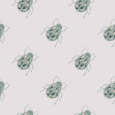 Basit böcek şekilli soluk köşegen desenli. Gri renkli vahşi yaşam egzotik arka planı. Böcekler çizim yapıyor. Duvar kağıdı, tekstil, ambalaj kağıdı, kumaş baskısı için mükemmel. Vektör illüstrasyonu.