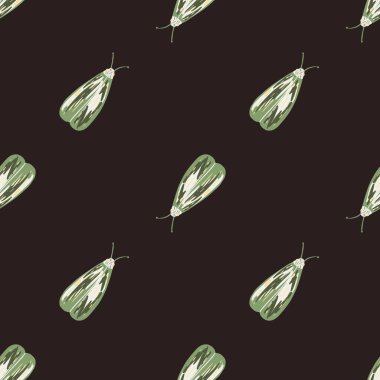 Yeşil benler, kusursuz, yaratıcı süsler. Koyu kahverengi arkaplan ve zarif doğa baskısı. Duvar kağıdı, tekstil, ambalaj kağıdı, kumaş baskısı için dekoratif zemin. Vektör illüstrasyonu.