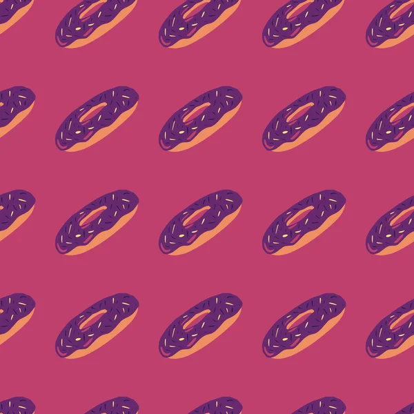 Вкусный Бесшовный Рисунок Фиолетовыми Элементами Пончиков Розовый Фон Вкусный Кулинарный — стоковый вектор