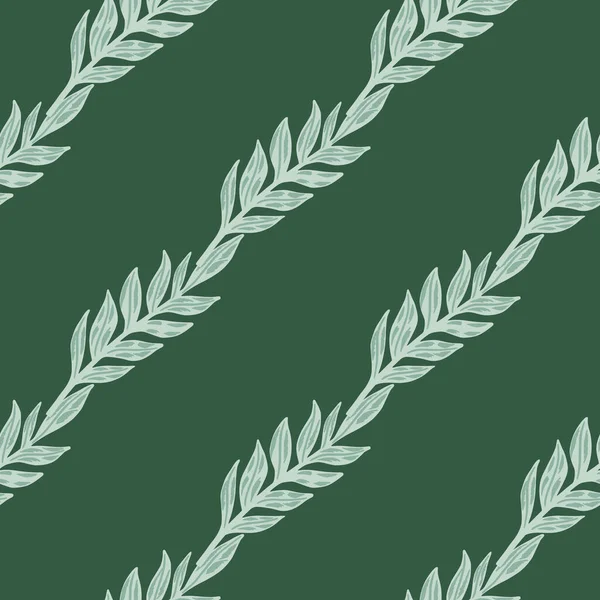 Диагональный Бесшовный Рисунок Каракулей Лиственными Формами Синие Листья Ветки Зеленом — стоковый вектор