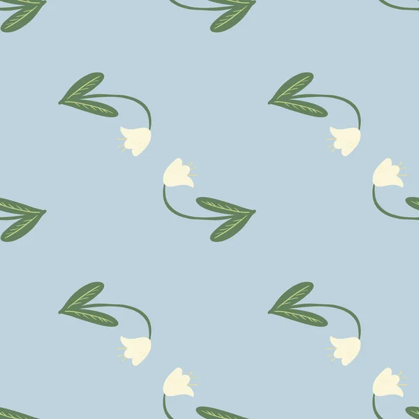 Jarní Bezešvé Vzory Siluetami Květu Campanula Zelené Stonky Bílé Pupeny — Stockový vektor