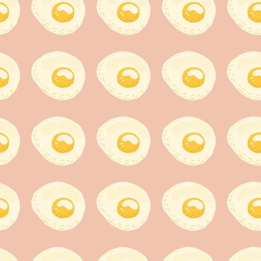 Omlet siluetli kusursuz karalama yumurta deseni. Sabah kahvaltısı, pembe arka planlı basit bir süs. Duvar kağıdı, tekstil, ambalaj kağıdı, kumaş baskısı için harika. Vektör illüstrasyonu.