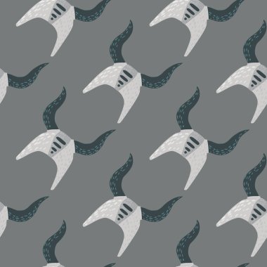 Viking Miğferleri 'nin hafif süslemeleriyle kusursuz bir tarih. Gri arka plan. Norveç zırh arkaplanı. Kumaş tasarımı, tekstil baskısı, ambalaj ve kapak için mükemmel. Vektör illüstrasyonu.