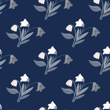 Köy çiçekleri kusursuz desenli süslemeler yapar. Beyaz tomurcuklu botanik orman buketi. Doğa basit desen. Kumaş tasarımı, tekstil baskısı, ambalaj ve kapak için tasarlandı. Vektör illüstrasyonu.