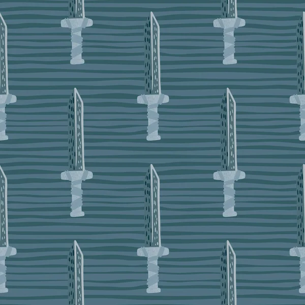 剣のドアの装飾とシームレスな古代のパターンとの戦い 青のトーンで縞模様の背景との戦争の背景 ファブリックデザイン テキスタイルプリント ラッピング カバーに最適です ベクターイラスト — ストックベクタ