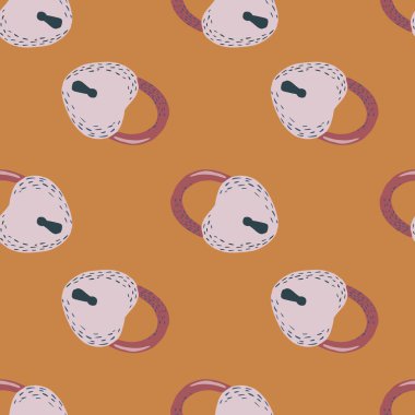 Açık gri renkli kilit, romantik siluetler, kusursuz desenler. Turuncu arka planı olan gizli bir kalp izi. Duvar kağıdı, tekstil, ambalaj kağıdı, kumaş baskısı için. Vektör illüstrasyonu