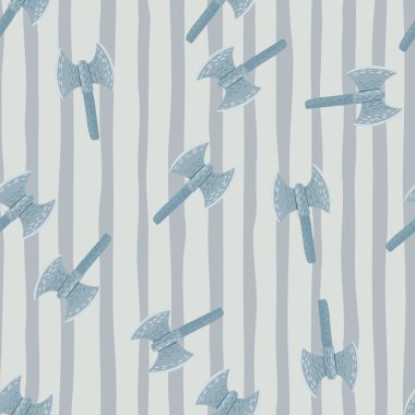 Antik Viking baltalı siluetlerle rastgele, kusursuz desenler. İskandinav tarihi solgun arka planda mavi süs. Kumaş tasarımı, tekstil, ambalaj, kapak için. Vektör illüstrasyonu