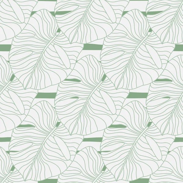 Motif Léger Contour Monstera Feuille Ornement Sans Couture Décrivez Les — Image vectorielle