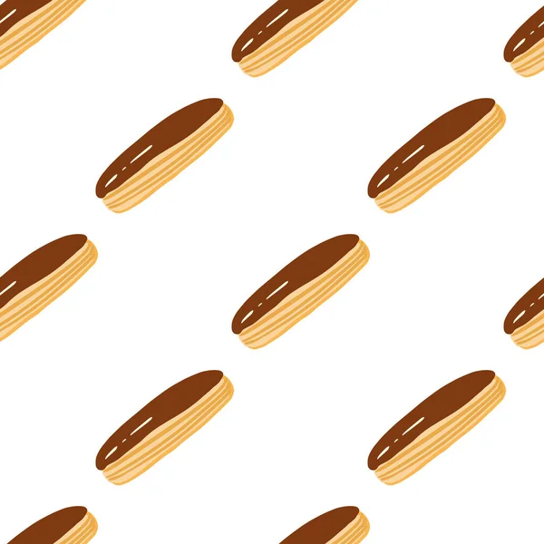 Vereinzelte Nahtlose Muster Mit Kritzeligen Kreativen Leckeren Eclair Silhouetten Schokolade — Stockvektor