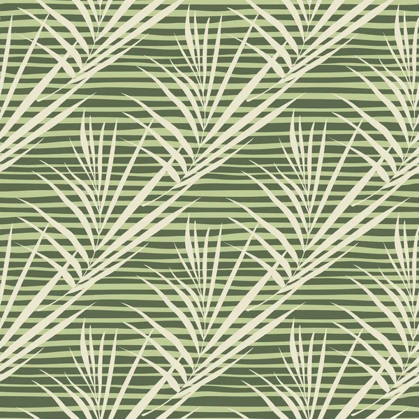 Doodle Απρόσκοπτη Εξωτικό Μοτίβο Φως Φτέρη Φύλλα Σιλουέτες Πράσινο Ριγέ — Διανυσματικό Αρχείο