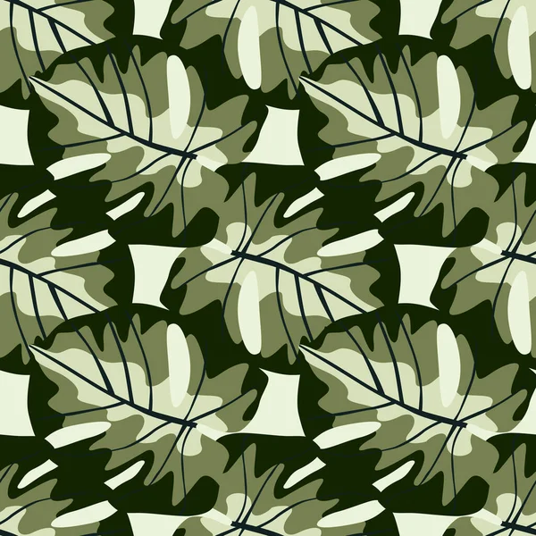 Simple Motif Monstère Sans Couture Hawaii Stylisé Feuilles Vert Pastel — Image vectorielle