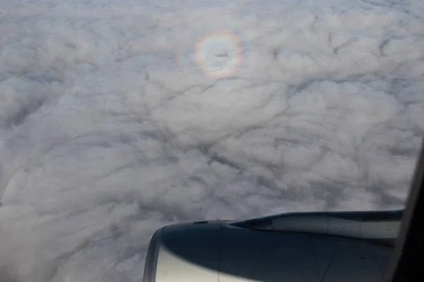 Vista Desde Ojo Buey Del Avión Cielo Azul Arco Iris — Foto de Stock