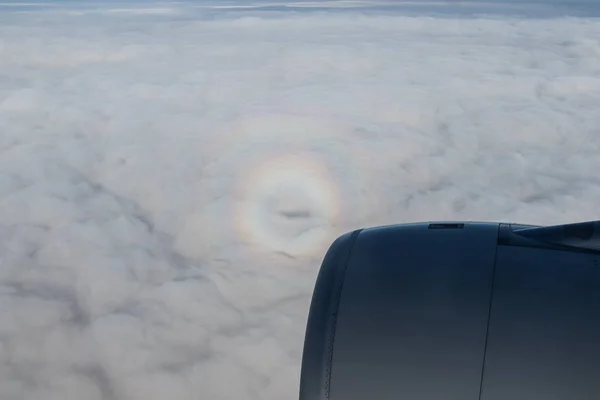 Vista Desde Ojo Buey Del Avión Cielo Azul Arco Iris — Foto de Stock