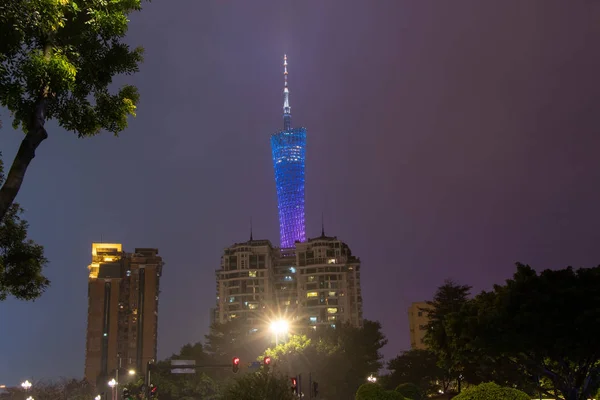 Guangzhou Guangdong China 2018 Nacht Hohe Farbe Fernsehturm Guangzhou Die — Stockfoto
