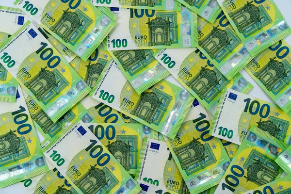 Les Billets 100 Cents Euros Sont Dispersés Manière Chaotique Monnaie — Photo