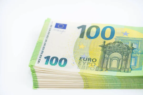 Paquet Billets 100 Cents Euros Monnaie Européenne Sur Fond Blanc — Photo