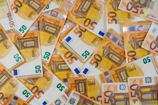 Eurós Bankjegyek Kaotikus Módon Szóródnak Szét Európai Valuta Üres Design — Stock Fotó
