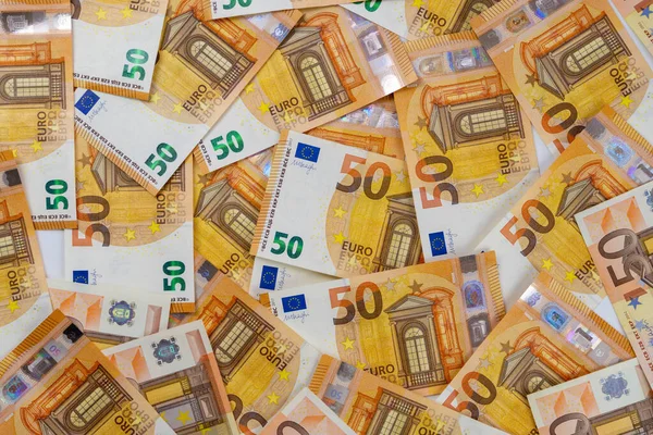 Eurós Bankjegyek Kaotikus Módon Szóródnak Szét Európai Valuta Üres Design — Stock Fotó