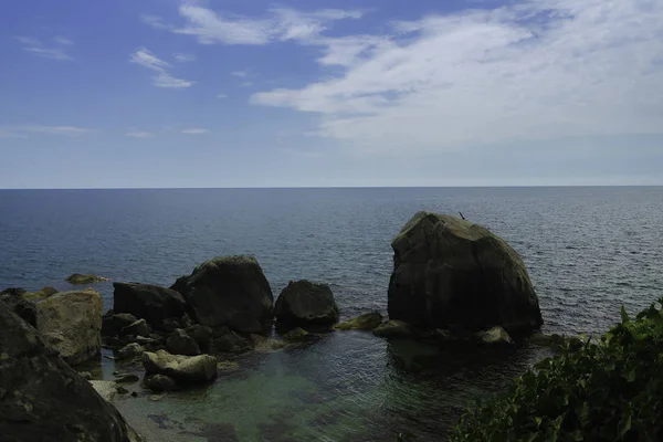 Море Характер Південного Узбережжя Crimea Observation Палубі Росте Море Каміння — стокове фото