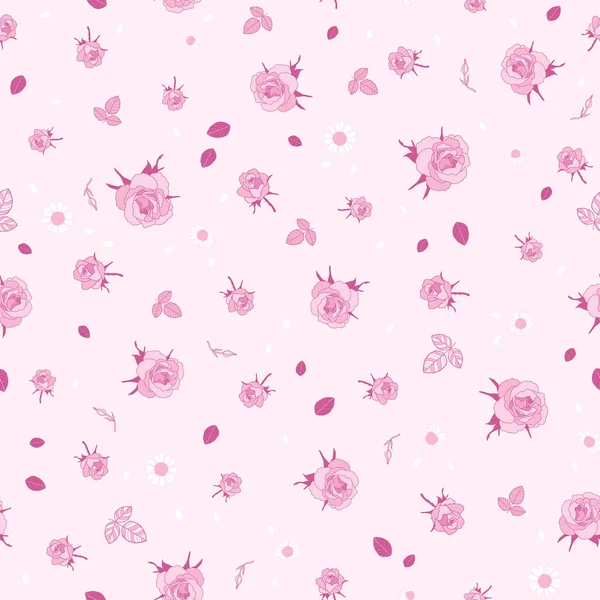Rosa Pastellrosen Ditsy Vintage Nahtlose Muster Ideal Für Retro Sommer — Stockvektor