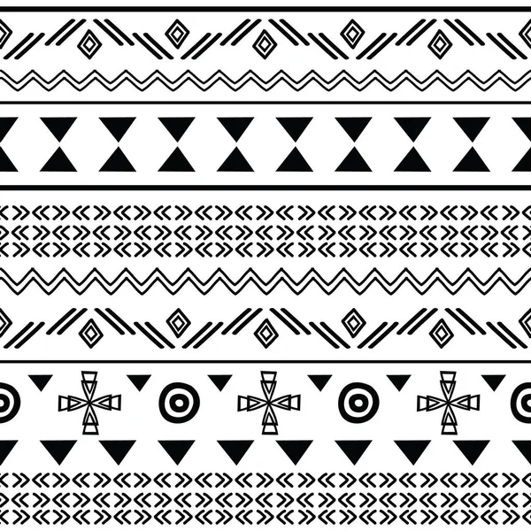 Tribal negro sobre blanco patrón de repetición sin costuras — Archivo Imágenes Vectoriales