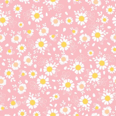 Vintage pembe papatyalar davranışıydı seamless modeli. Büyük yaz vintage kumaş, scrapbooking, duvar kağıdı, giftwrap için. Suraface desen tasarım.