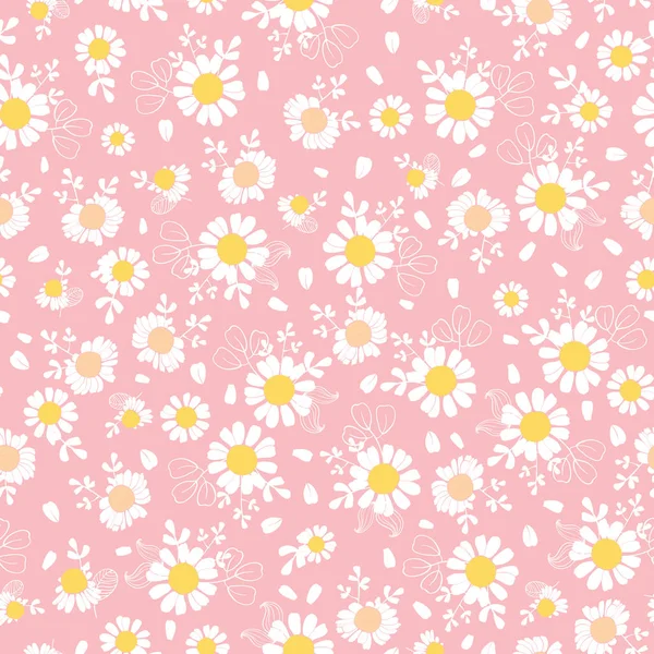 Vintage Pink Daisies Ditsy Seamless Pattern Great Summer Vintage Fabric — Stock Vector