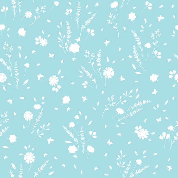 Light blue roses daisies ditsy seamless pattern — Stock Vector