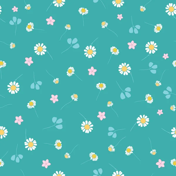Marguerites vertes motif sans couture ditsy — Image vectorielle
