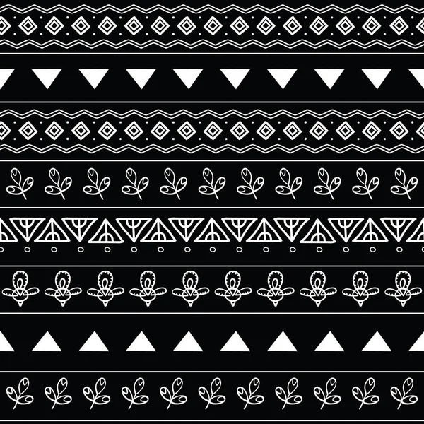 Patrón tribal de repetición transparente en blanco y negro — Vector de stock