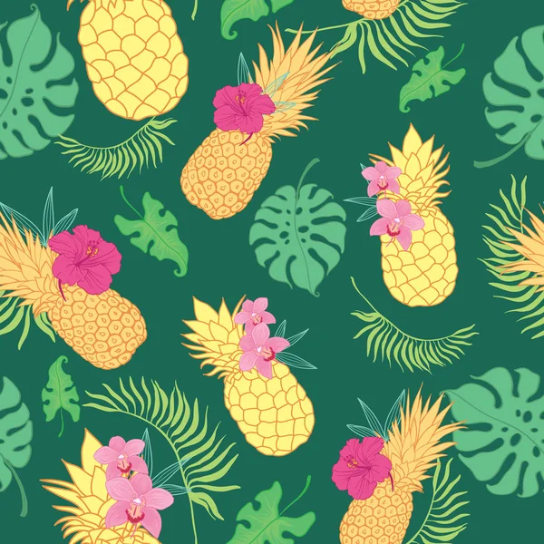 Vzor opakujeme tropické zelený ananas bezešvé. — Stockový vektor