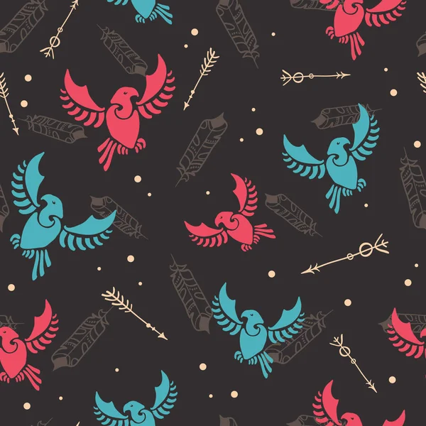 Flèches oiseaux tribaux flèches chasse motif sans couture — Image vectorielle
