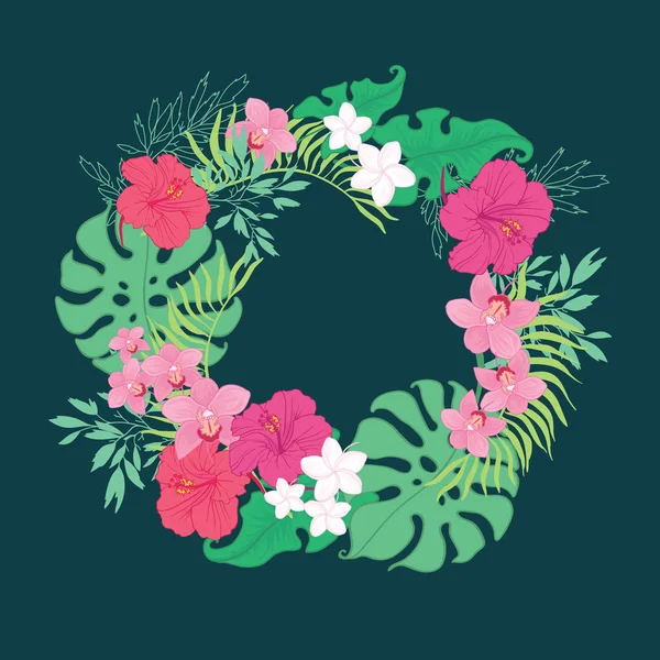 Tropikal orkide hibiscus çiçek çelenk.