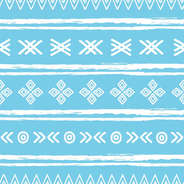 Blauwe en witte ikat tribal naadloze patroon — Stockvector