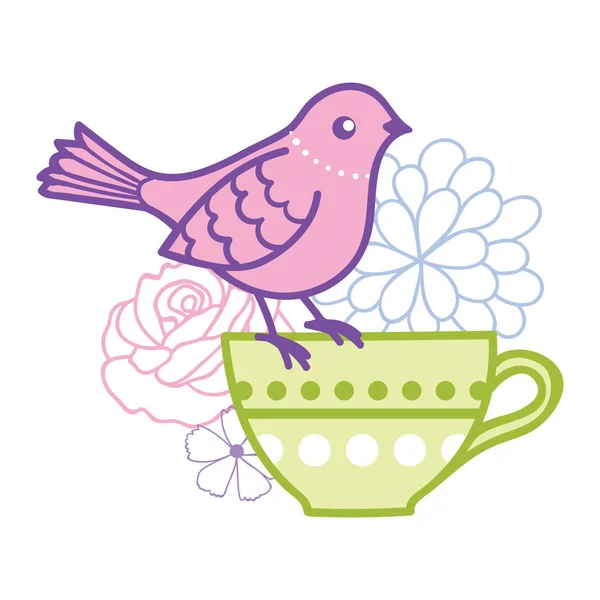 Pájaro en una ilustración de vector de taza de té — Archivo Imágenes Vectoriales