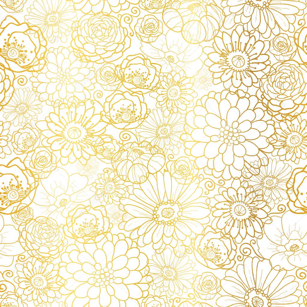 Golden flowers texture vector pattern.