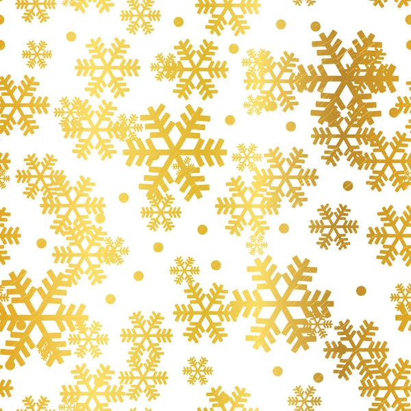 Golden Christmas fiocchi di neve modello senza soluzione di continuità — Vettoriale Stock