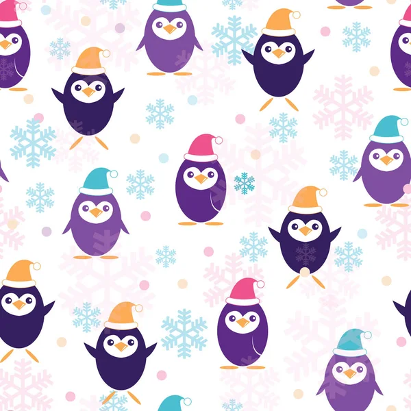 Niedlichen Pinguine in Weihnachtsmann Hut nahtlose Muster. — Stockvektor
