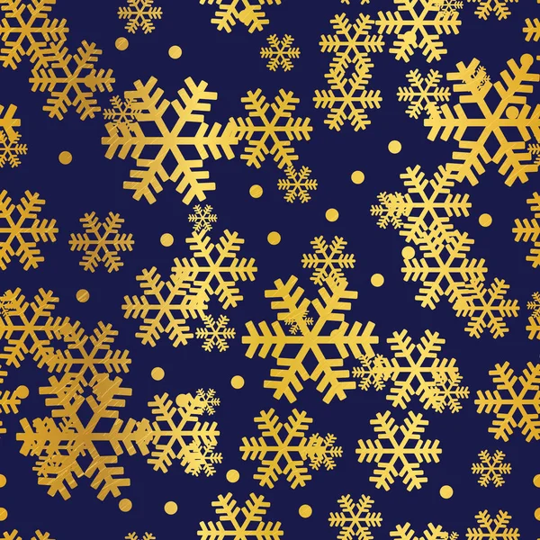 Golden navy Christmas snowflakes seamless pattern — Stock Vector